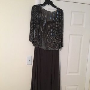 J Kara beaded overlay gown